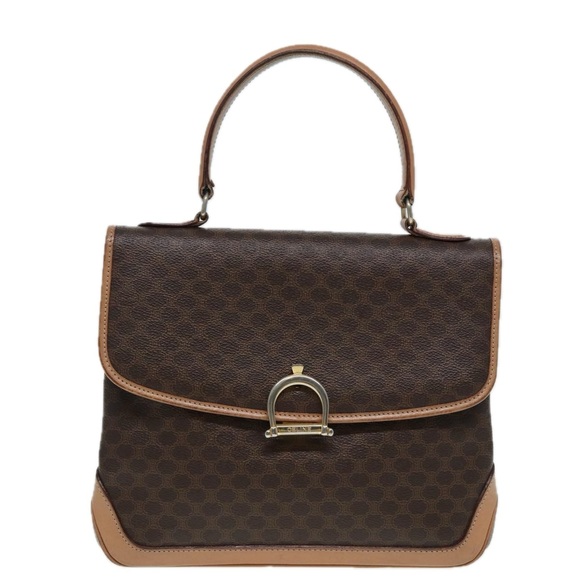 CELINE Macadam Canvas Hand Bag PVC Leather Brown Gold Auth yk14215 - Picture 13 of 16